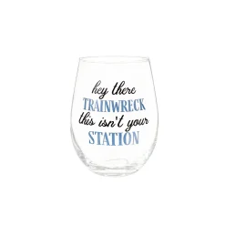 Plow & Hearth Wine Glasses>Trainwreck Stemless Glass, 17oz, Gift Box