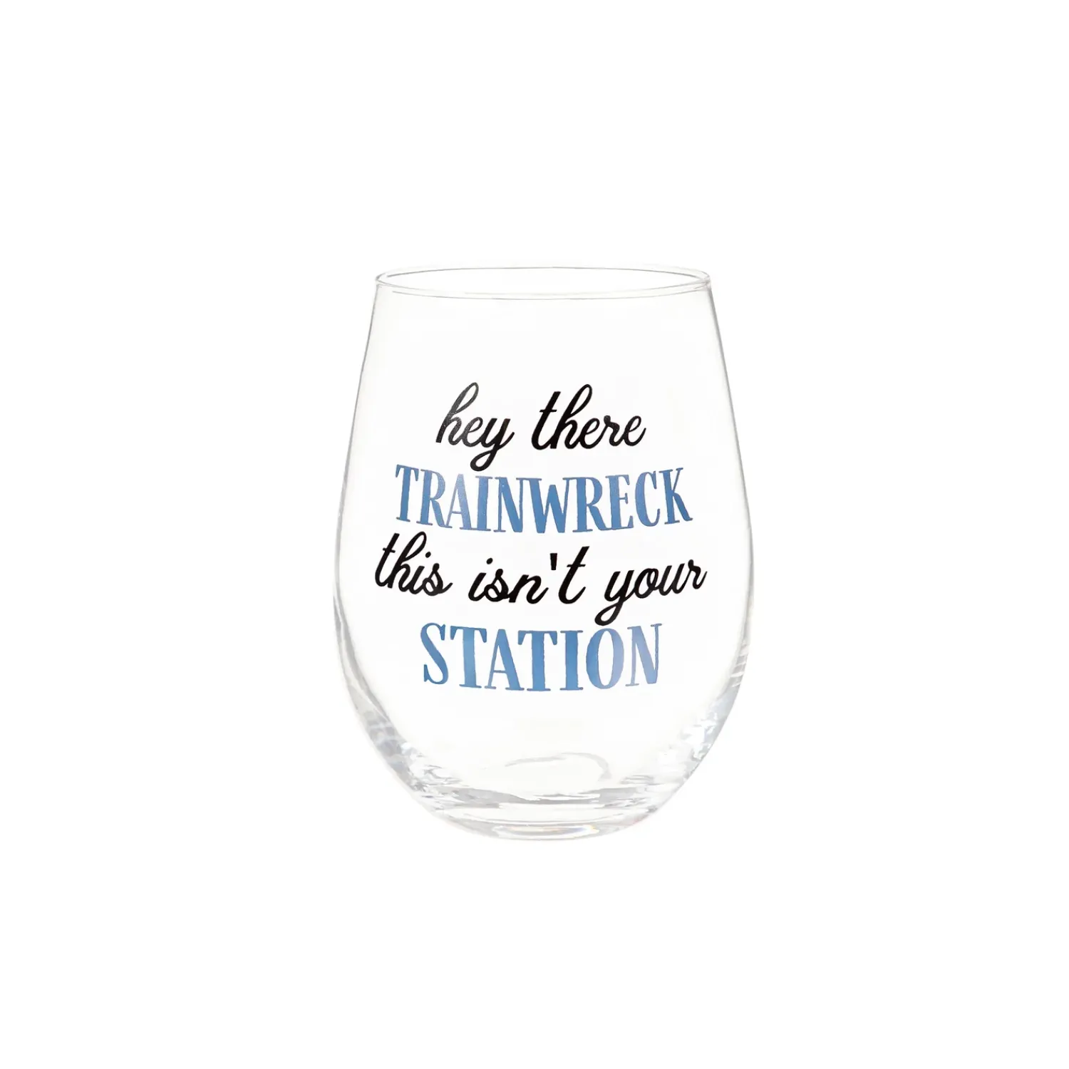 Plow & Hearth Wine Glasses>Trainwreck Stemless Glass, 17oz, Gift Box