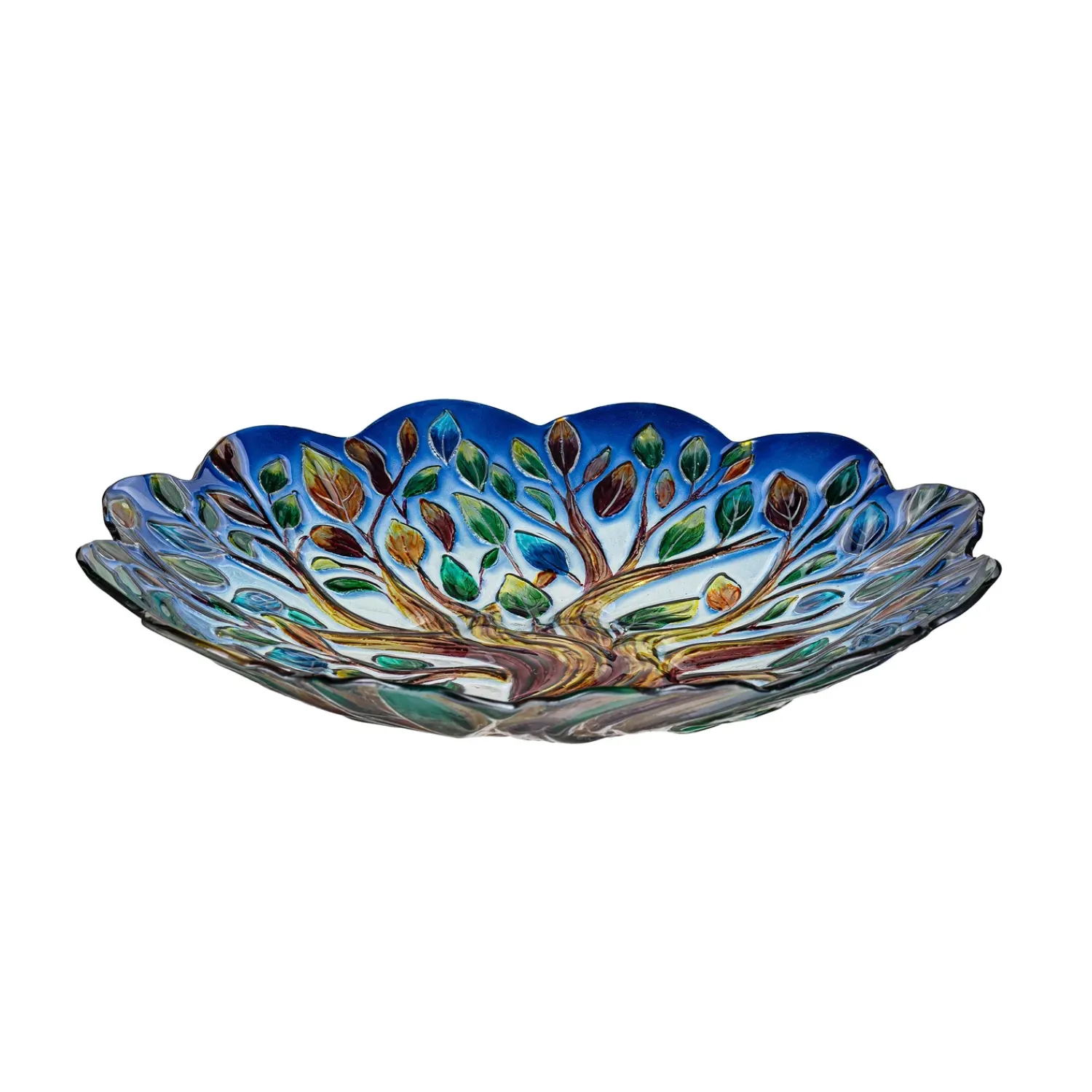 Plow & Hearth Birdbaths>Tree of Life Hand Painted Glass Birdbath, 18"