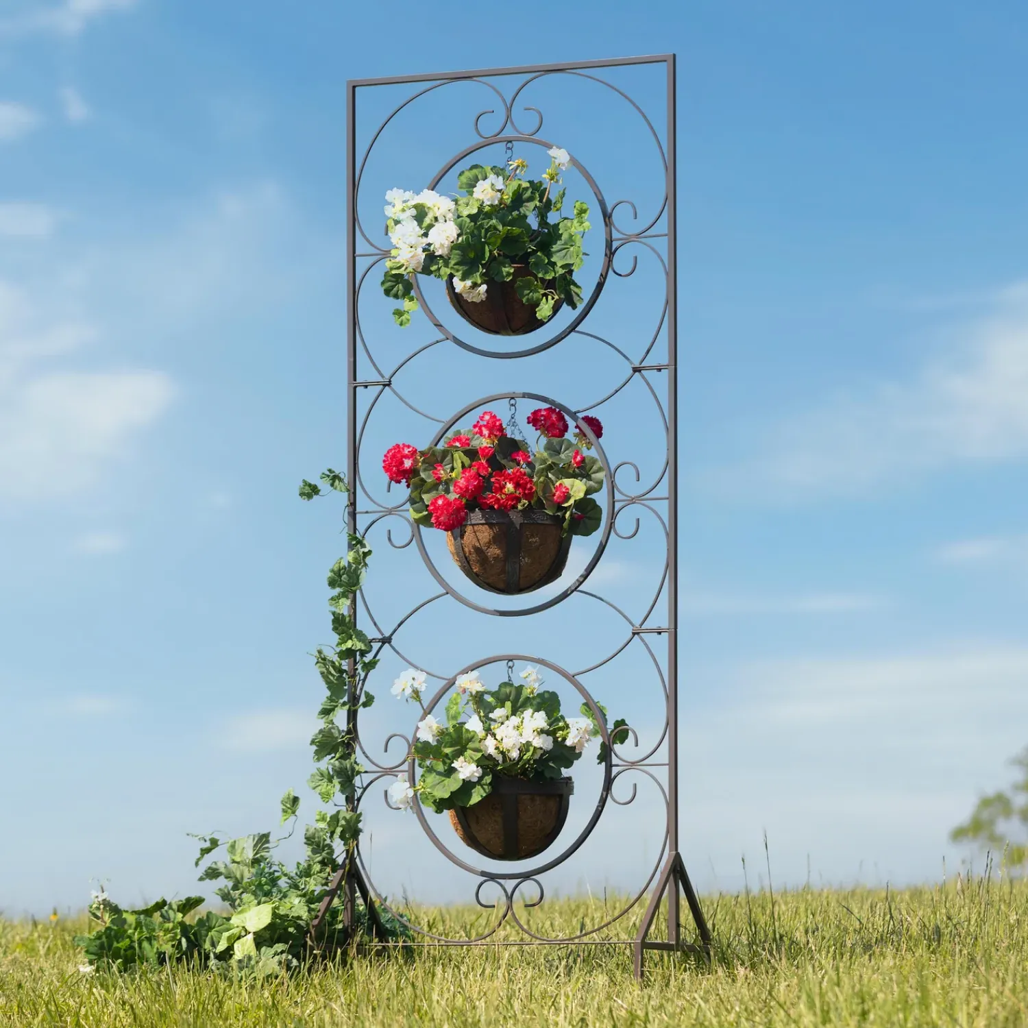 Plow & Hearth Planters & Plant Stands|Arbors & Trellises>Triple Planter Metal Garden Trellis