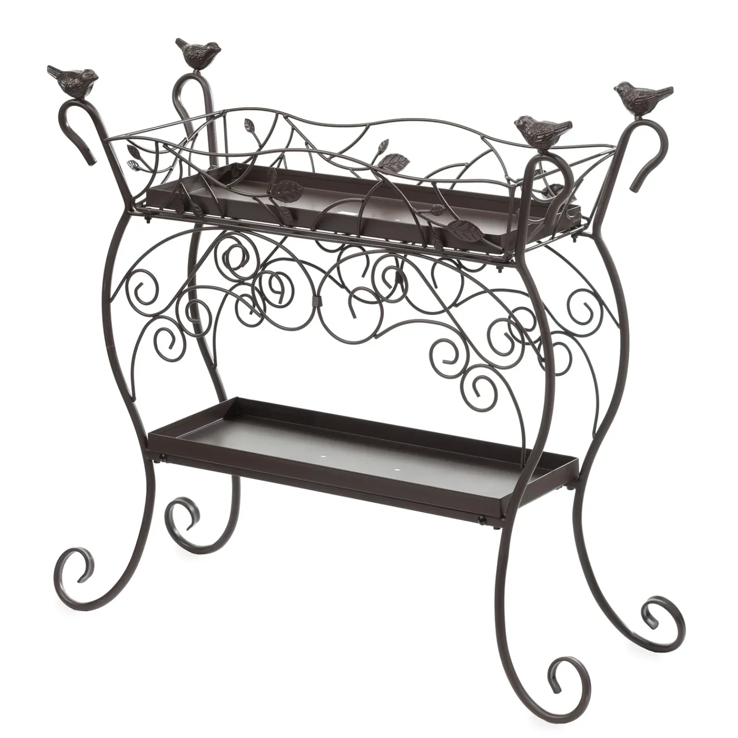 Plow & Hearth Planters & Plant Stands>Two-Tiered Cast Iron Plant Stand with Birds