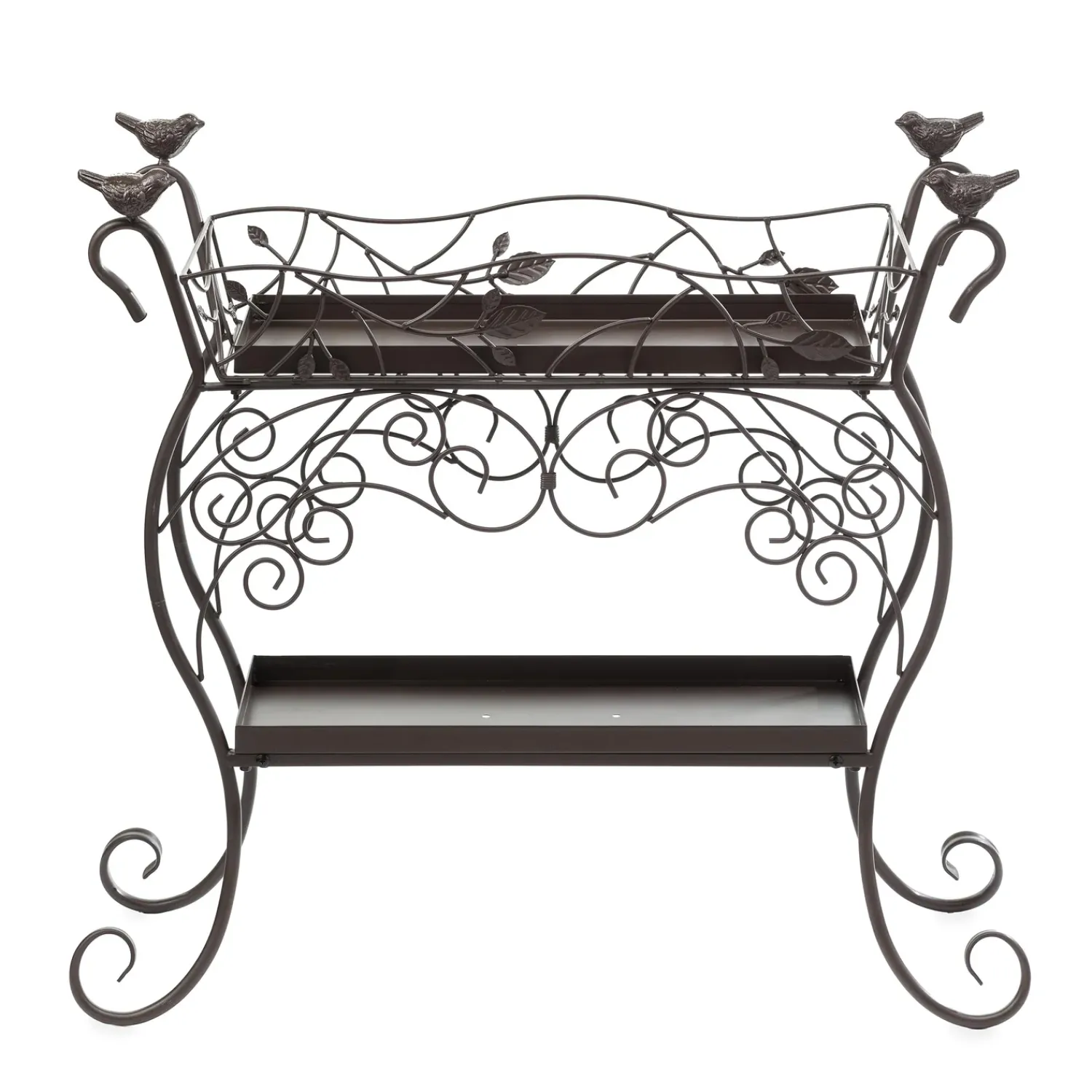 Plow & Hearth Planters & Plant Stands>Two-Tiered Cast Iron Plant Stand with Birds