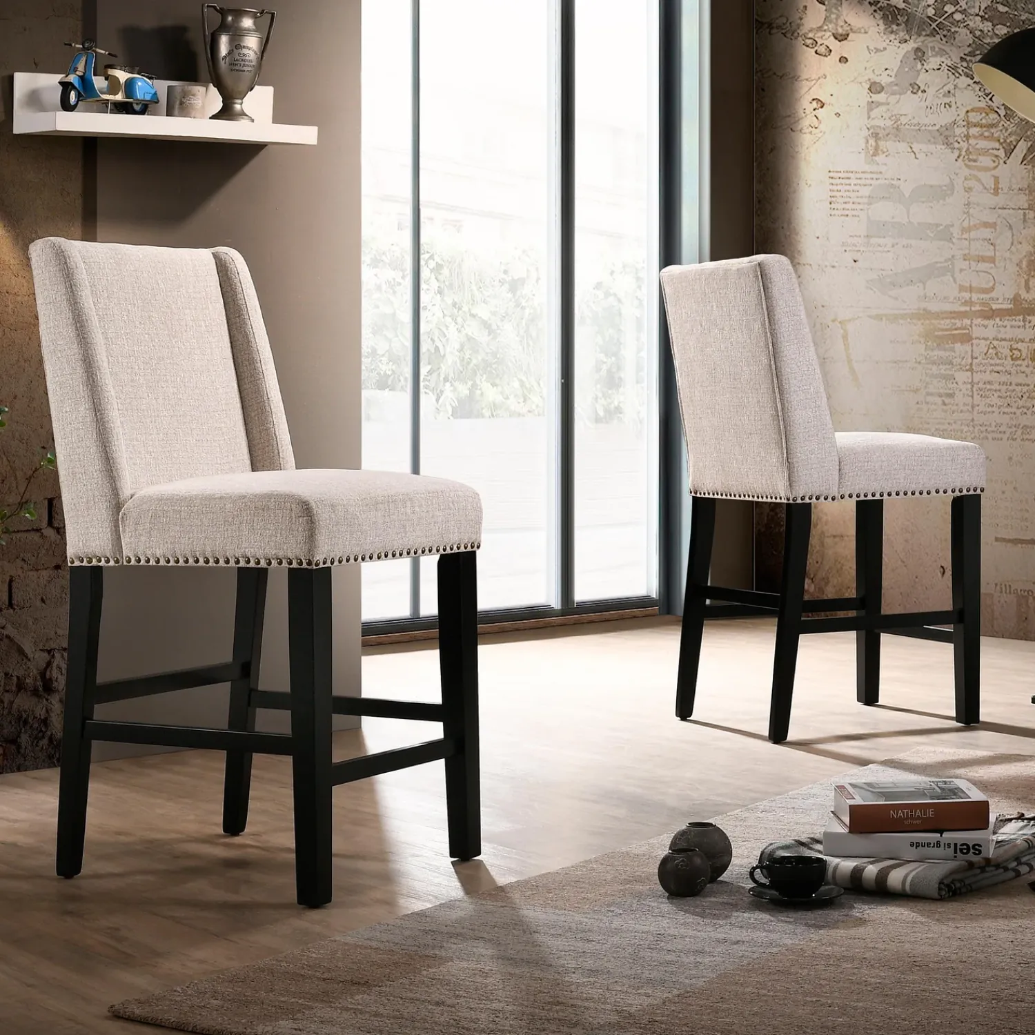 Plow & Hearth Chairs & Rockers|Rockers & Gliders>Upholstered Chair-Style 24" Counter Stools, Set of 2