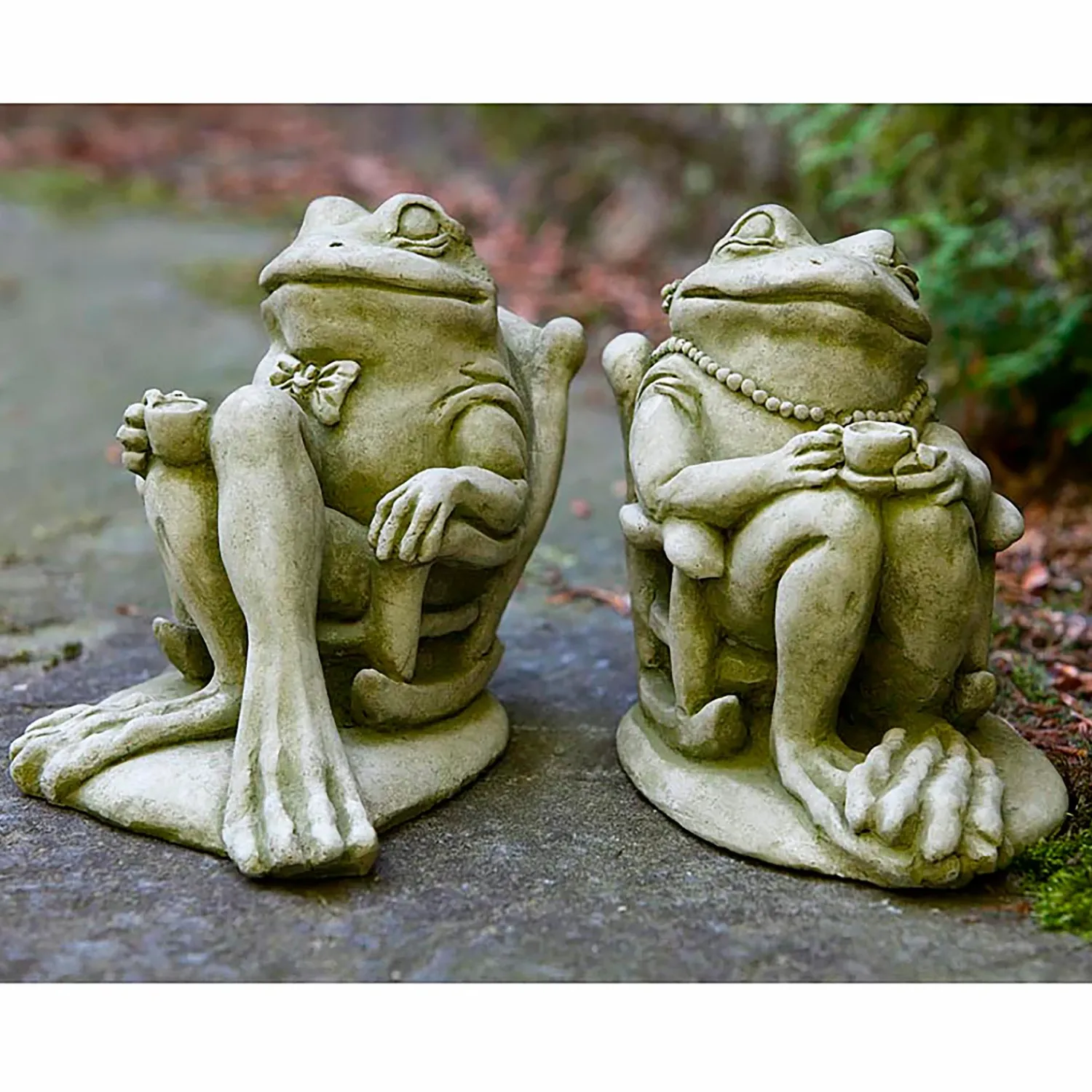 Plow & Hearth Garden Statues>USA-Made Cast Stone Coffee and Tea Frog Garden Statues
