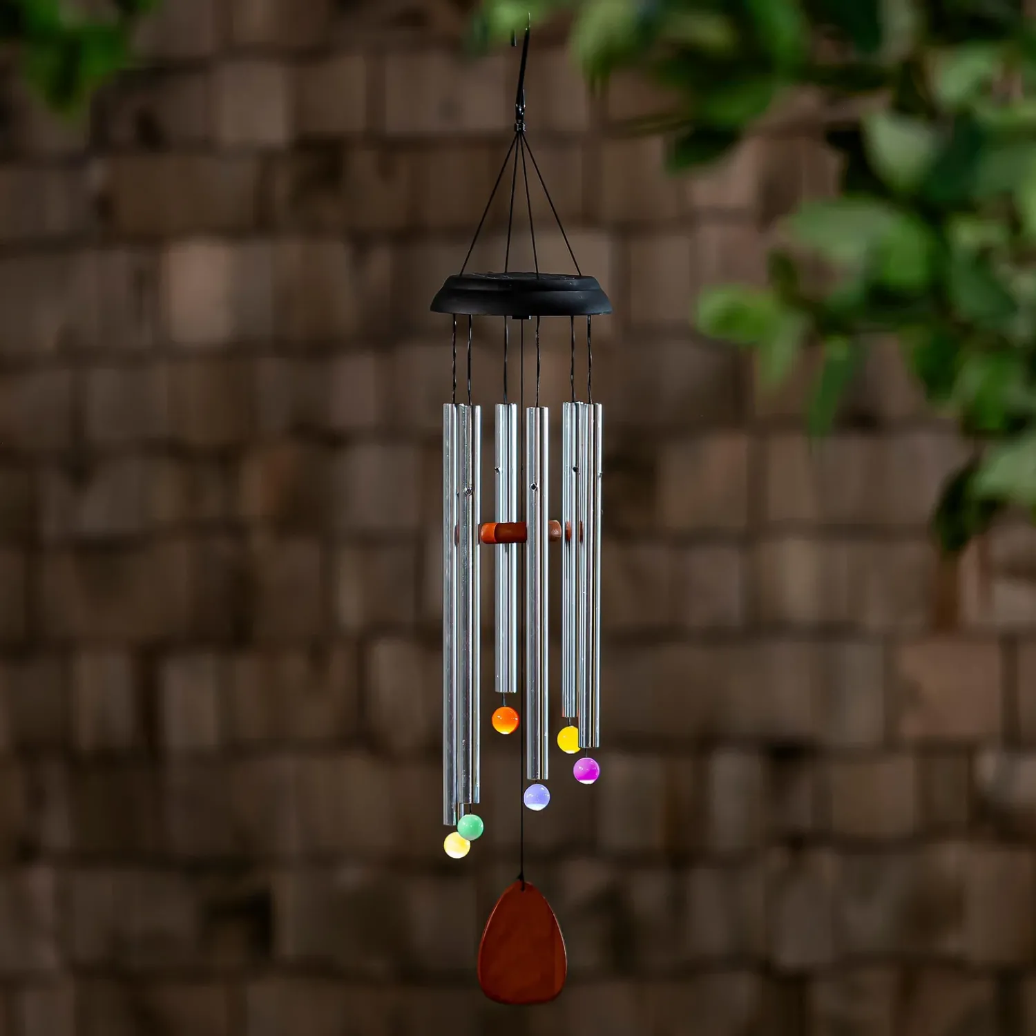 Plow & Hearth Wind Chimes & Mobiles|Solar Accents>Voice Activated Solar Wind Chime, Silver, 33"