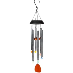 Plow & Hearth Wind Chimes & Mobiles|Solar Accents>Voice Activated Solar Wind Chime, Silver, 33"