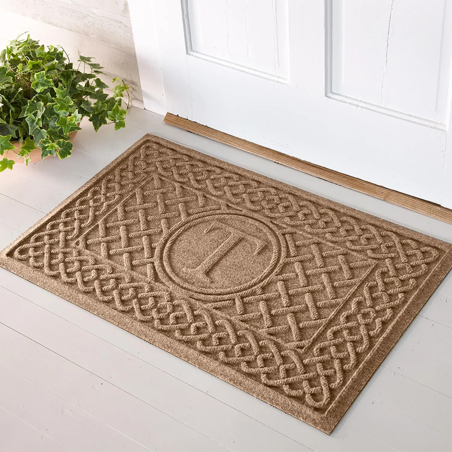 Plow & Hearth Waterhog Doormats>Waterhog Cable Weave Doormat with Single Initial, 2' x 3'