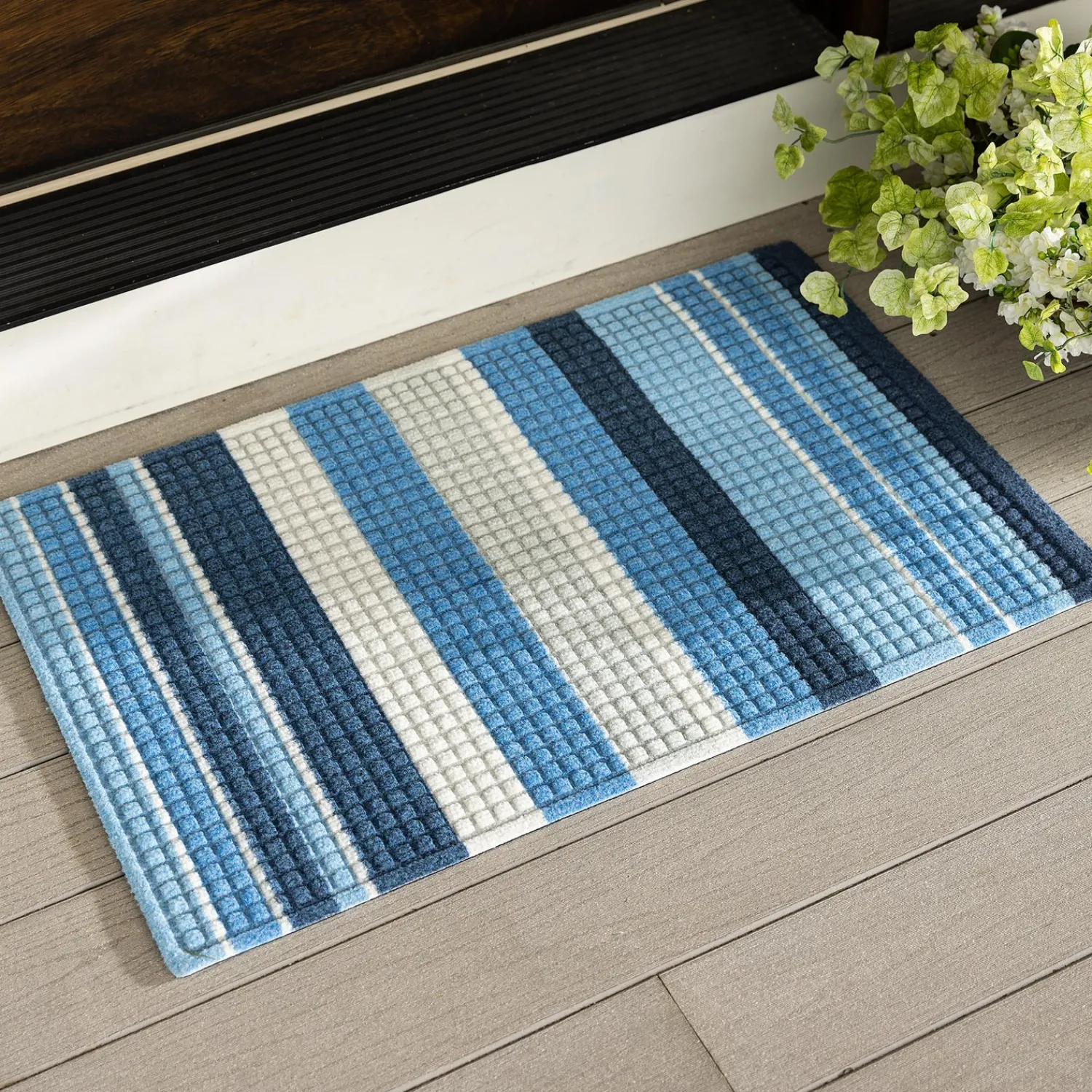 Plow & Hearth Waterhog Doormats>Waterhog Printed Doormat, Striped Pattern Blue