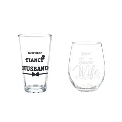Plow & Hearth Wine Glasses>Wedding Stemless Glass and Beer Pint Giftset, 17oz and 16oz, Gift Box