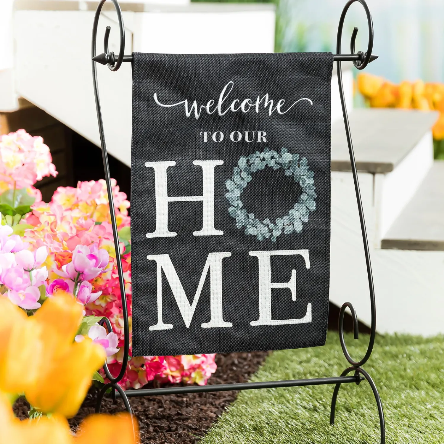 Plow & Hearth Garden Flags>“Welcome To Our Home” Eucalyptus Burlap Garden Flag