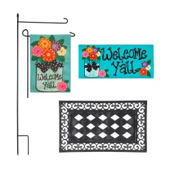 Plow & Hearth Garden Flags|Interchangeable Mats>Welcome Y'all Burlap Garden Flag and Sassafras Mat Set