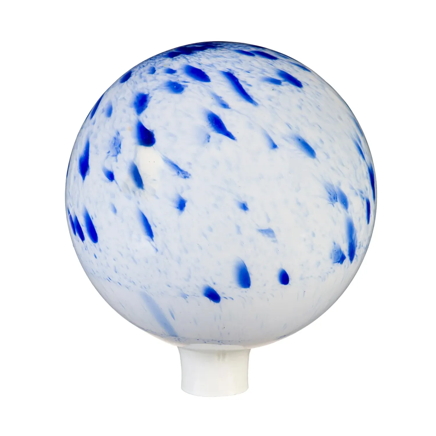 Plow & Hearth Gazing Balls>White & Blue Spotted Glass Gazing Ball, 10"
