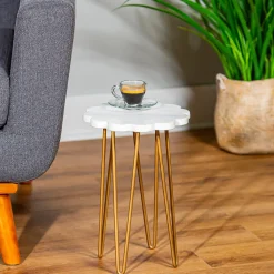 Plow & Hearth Planters & Plant Stands|Accent Tables>White Granite Plant Stand with Metal Legs