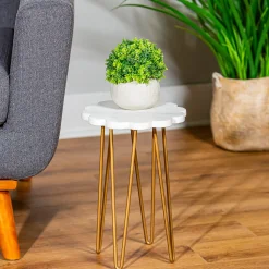 Plow & Hearth Planters & Plant Stands|Accent Tables>White Granite Plant Stand with Metal Legs
