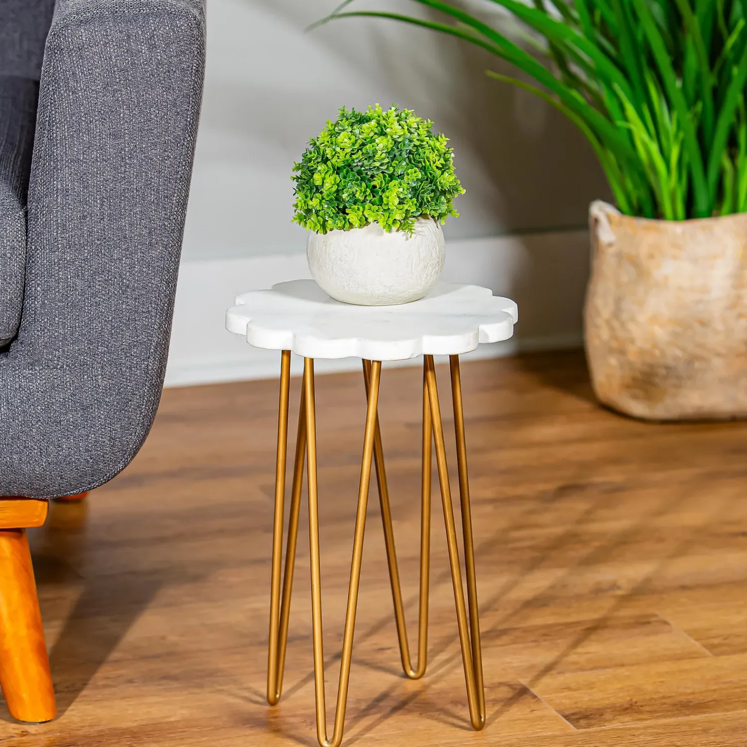 Plow & Hearth Planters & Plant Stands|Accent Tables>White Granite Plant Stand with Metal Legs