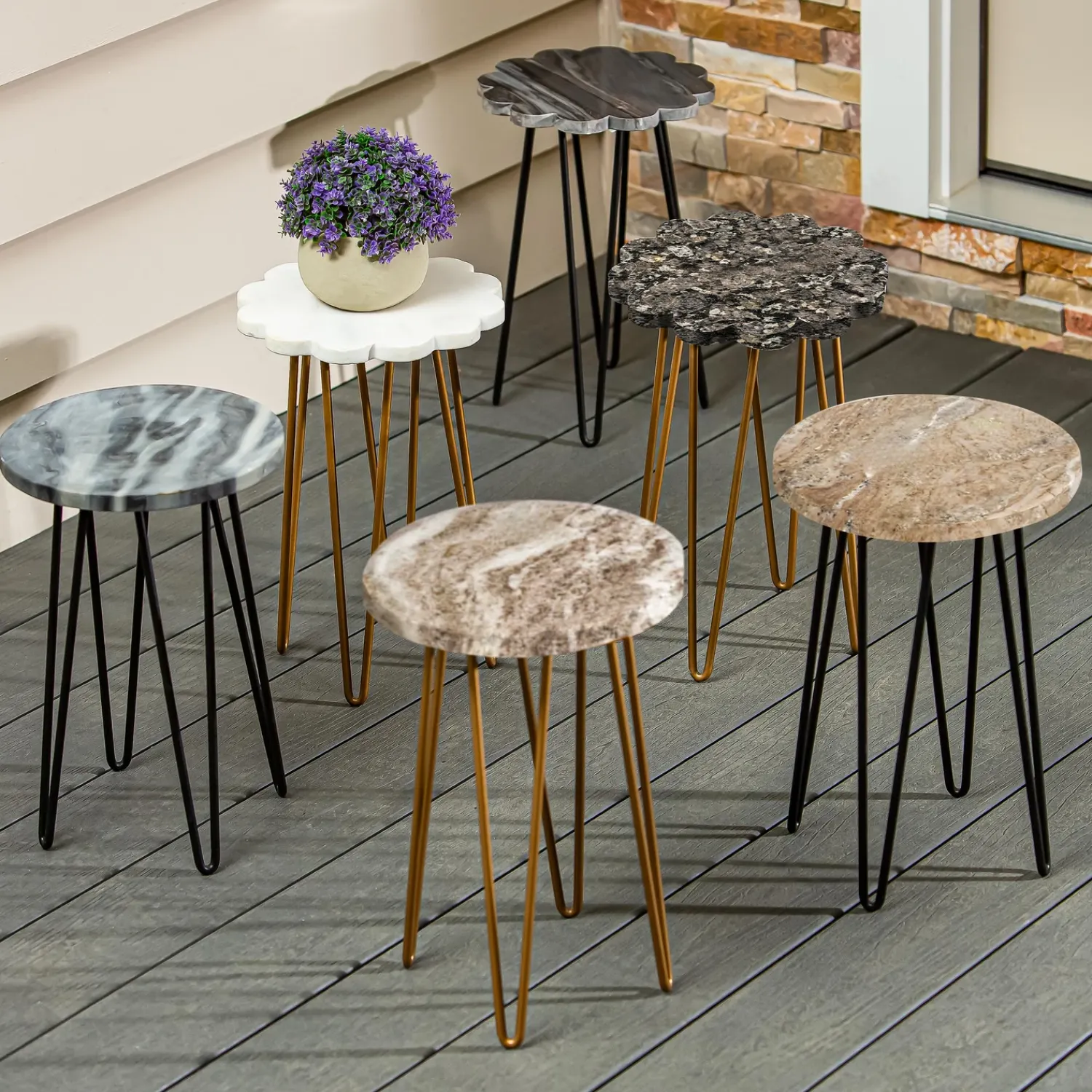 Plow & Hearth Planters & Plant Stands|Accent Tables>White Granite Plant Stand with Metal Legs