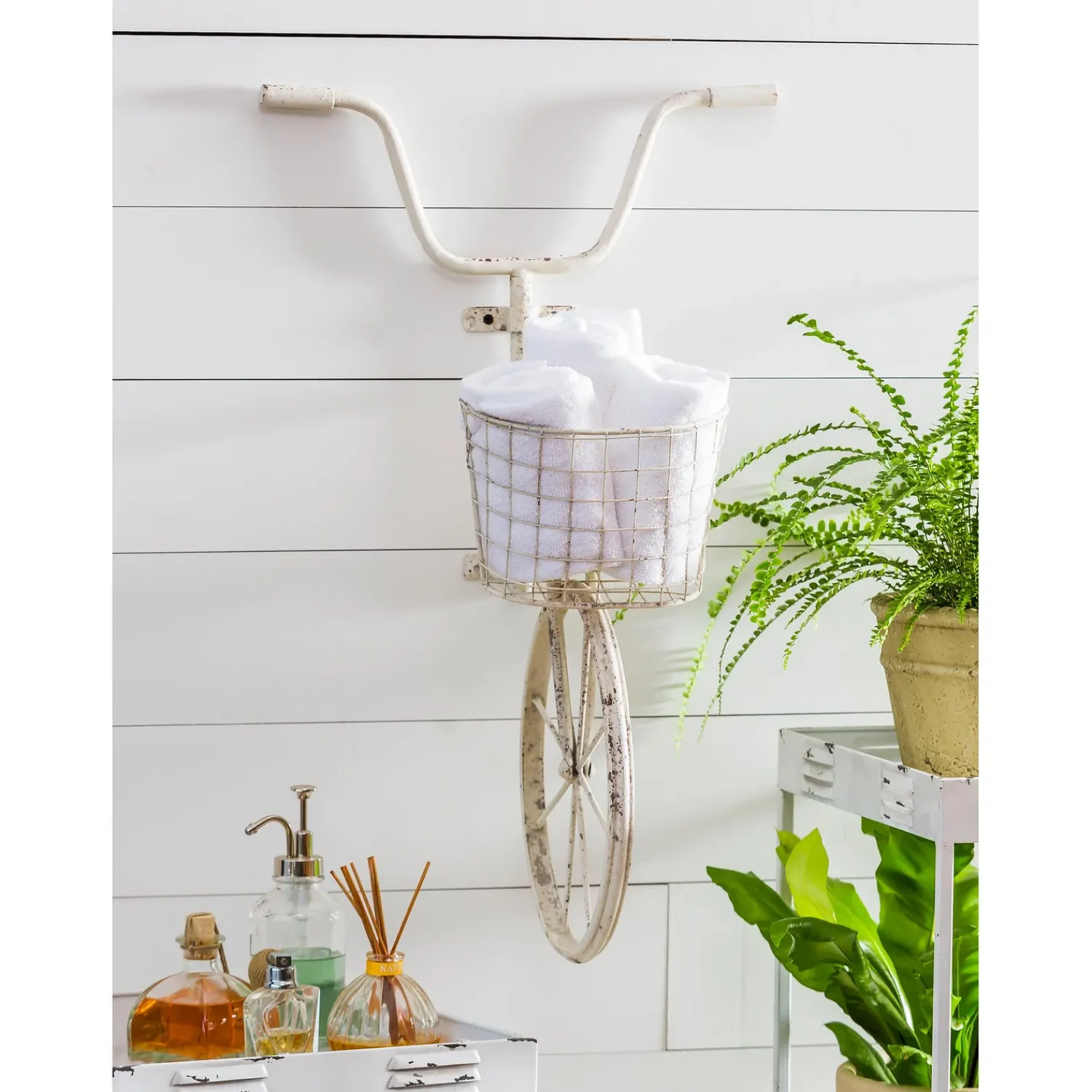 Plow & Hearth Outdoor Wall Art|Wall Art>White Metal Bicycle Wall Art