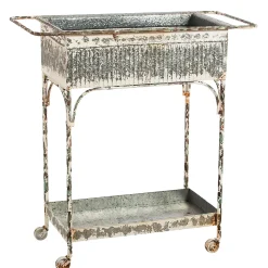 Plow & Hearth Accent Tables|Desks & Console Tables>White Washed Galvanized Metal Two Tier Cart with Tub on the top