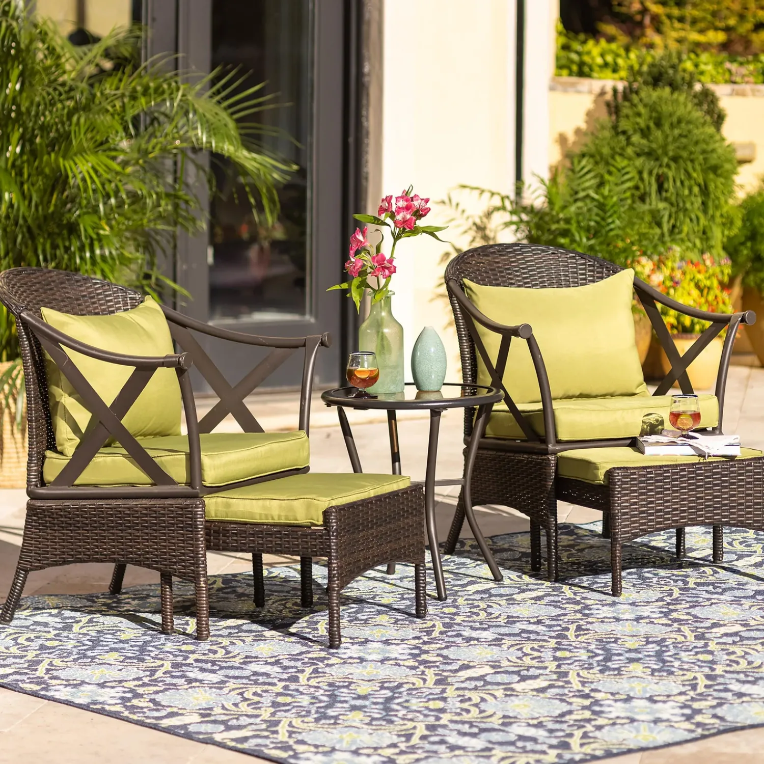 Plow & Hearth Outdoor Seating Sets>Wicker Patio Furniture Set with Cushions LightGreen