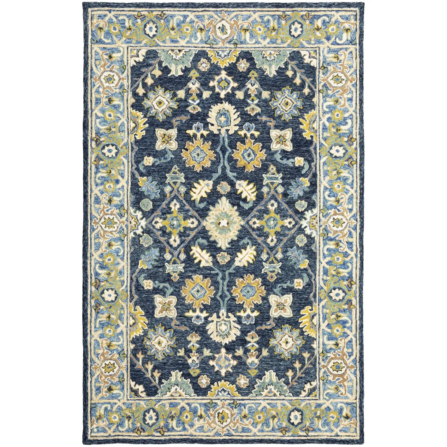 Plow & Hearth Area Rugs>Willow Oaks Blue Wool Border Rug, 10' x 13'