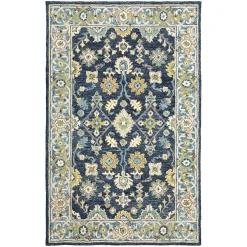 Plow & Hearth Area Rugs>Willow Oaks Blue Wool Border Runner, 2'6" x 8'