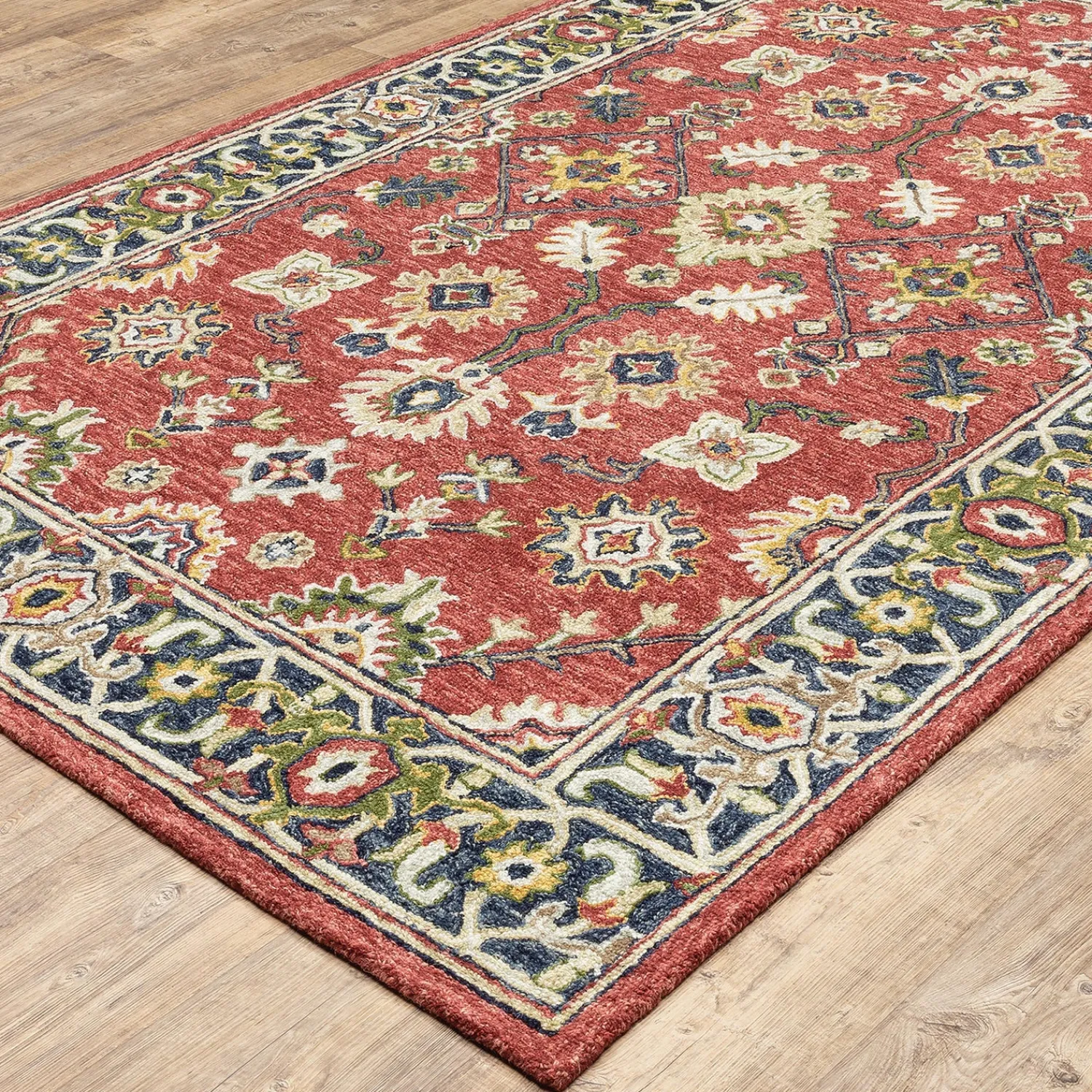 Plow & Hearth Area Rugs>Willow Oaks Red Wool Border Rug, 3'6" x 5'6"