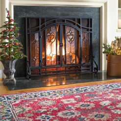 Plow & Hearth Area Rugs|Hearth Rugs>Willow Oaks Red Wool Border Rug, 5' x 8'