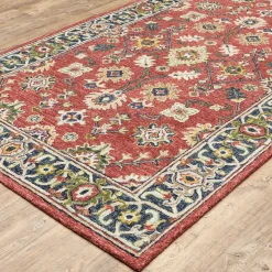 Plow & Hearth Area Rugs|Hearth Rugs>Willow Oaks Red Wool Border Rug, 5' x 8'
