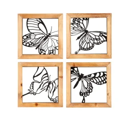Plow & Hearth Wall Art>Wood Framed Metal Butterfly Wall Décor Set