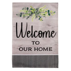 Plow & Hearth Garden Flags>Wood Grain Welcome Burlap Garden Flag