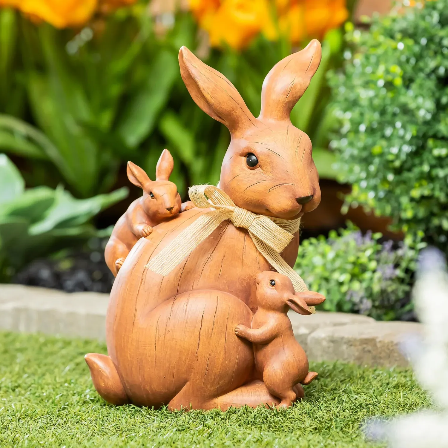 Plow & Hearth Garden Statues>Wood Look Rabbit Mother With Childern Statue