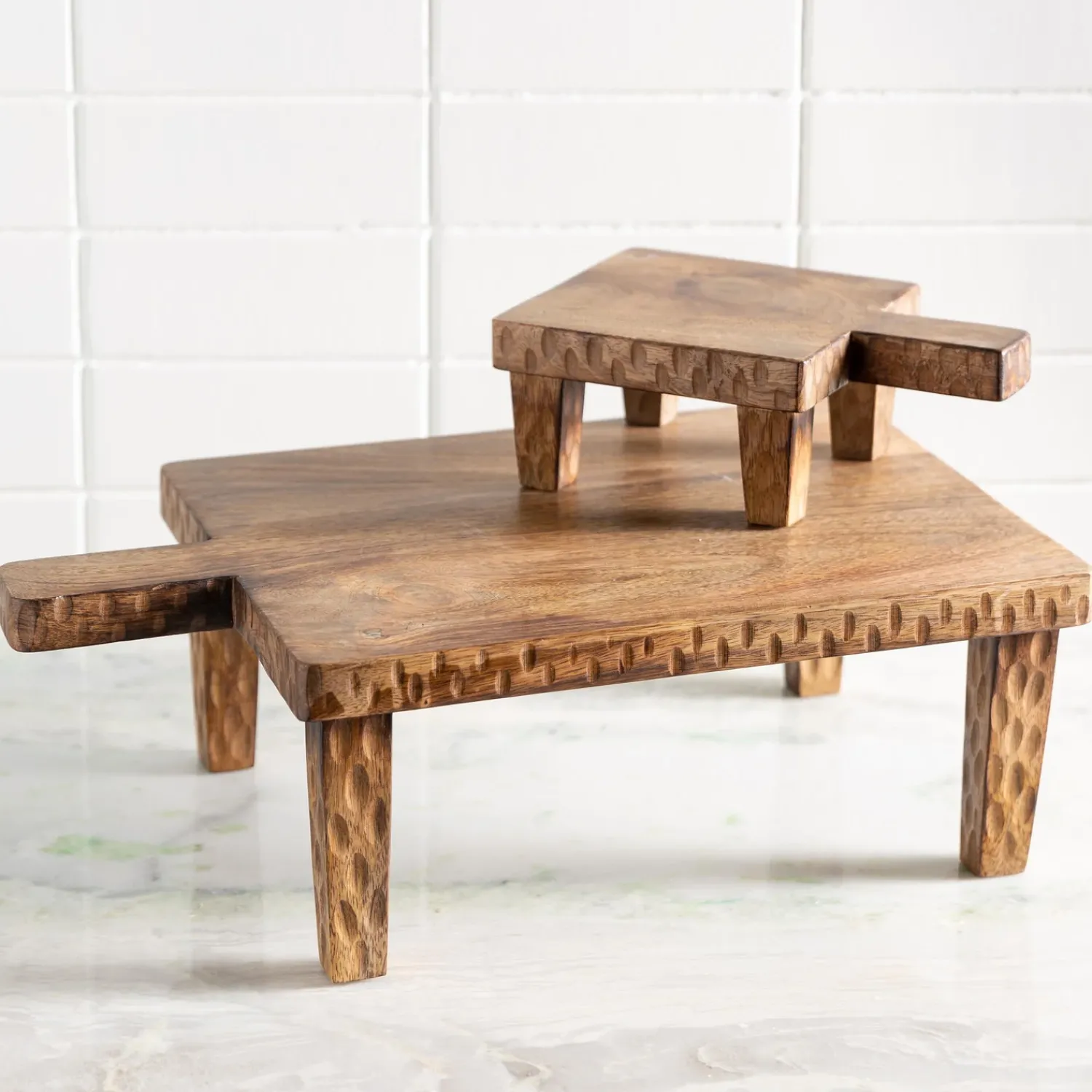 Plow & Hearth Cutting & Serving Boards>Wood Serving Board on Legs, Set of 2