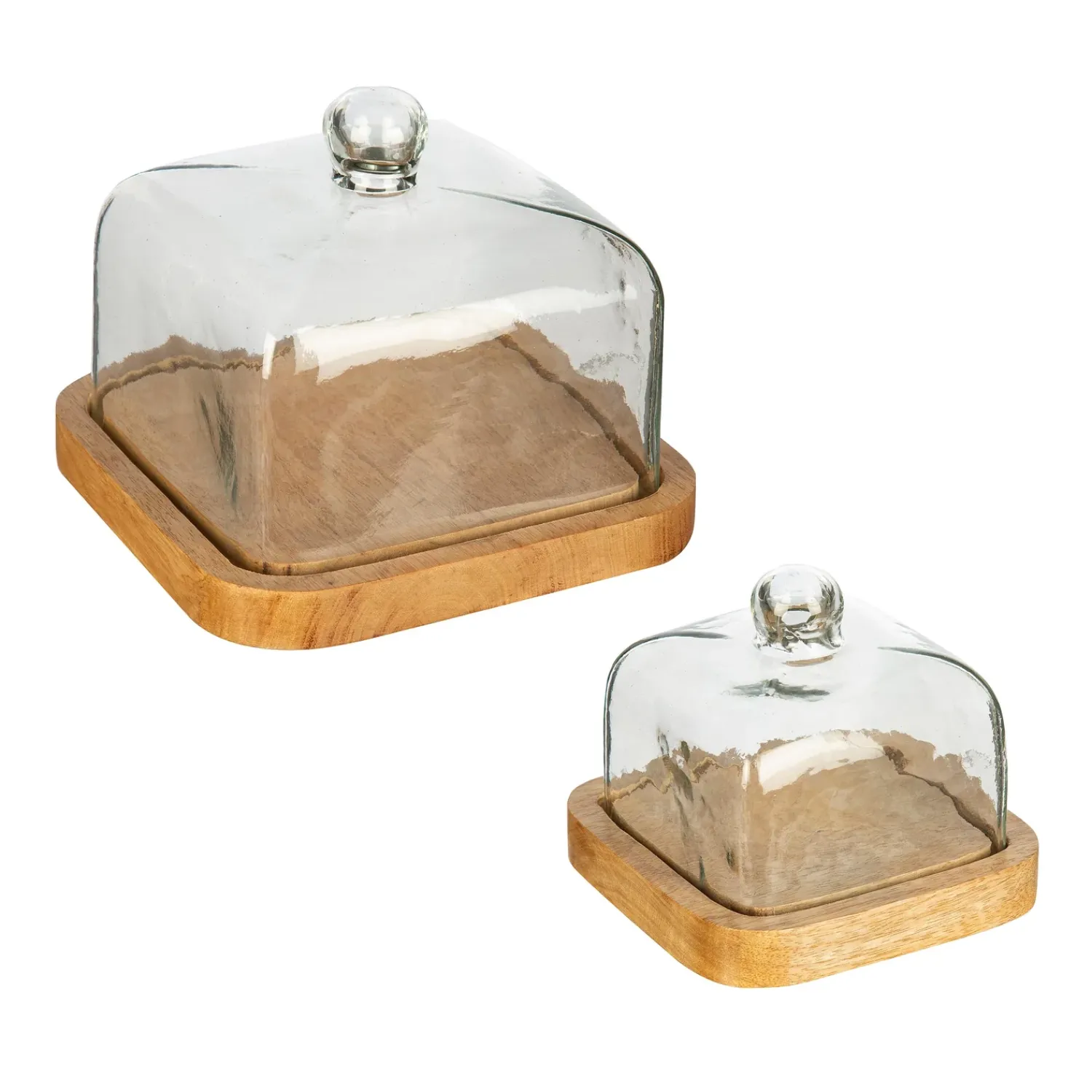 Plow & Hearth Serveware>Wooden Servers with Glass Domes, Set of 2