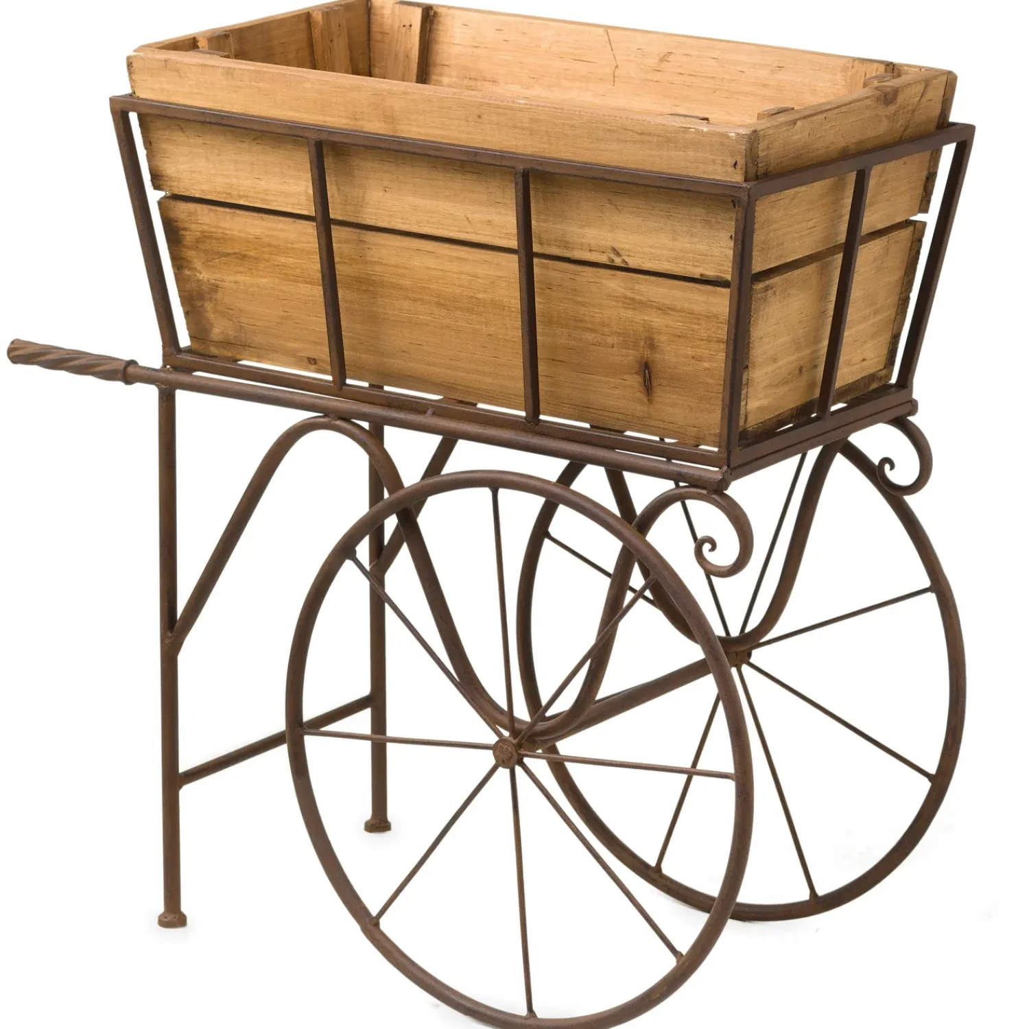 Plow & Hearth Planters & Plant Stands>Wooden Wagon Planter/Drink Holder with Wheels