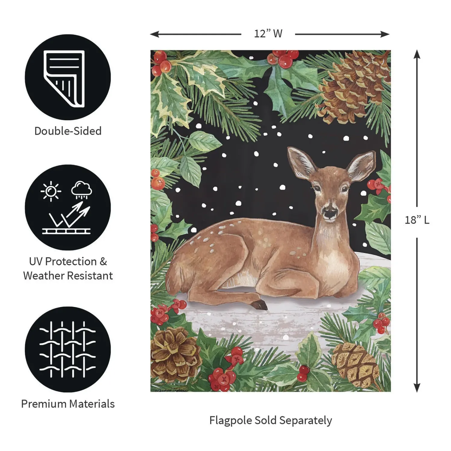 Plow & Hearth Garden Flags>Woodland Peace on Earth Deer Suede Garden Flag