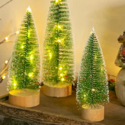 Plow & Hearth Decorative Accents>Woodland Storybook LED Table Decor Snow Covered Bottle Brush Tree, Set of 3