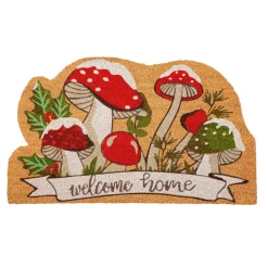 Plow & Hearth Coir Mats>Woodland Winter Mushroom Shaped Coir Mat