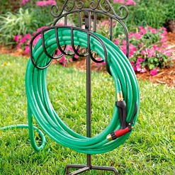 Plow & Hearth Garden Tools & Supplies>Wrought Iron Hose Holder with Ground Stake, Gunmetal