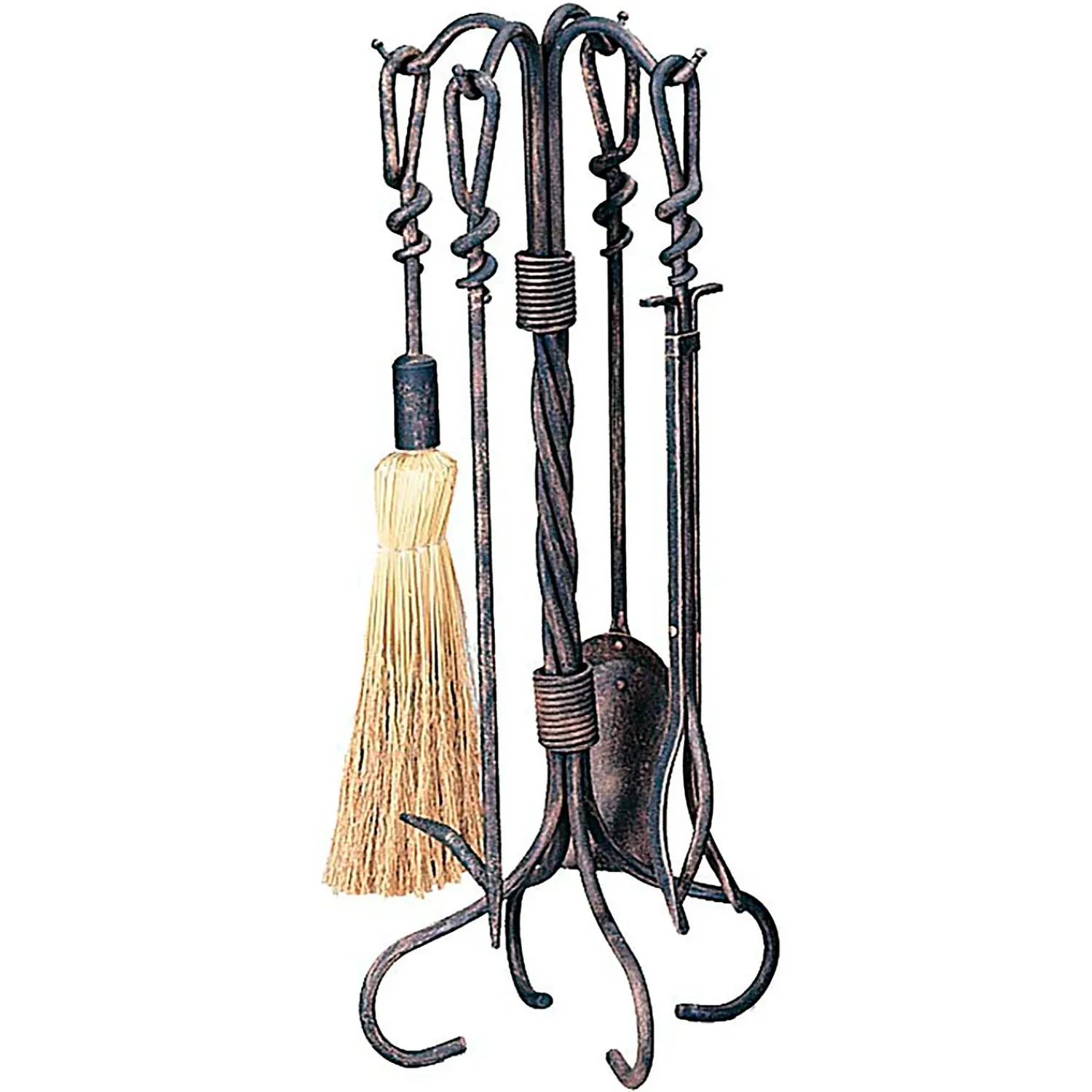 Plow & Hearth Fireplace Tool Sets>Wrought Iron 5-Piece Fireplace Tool Set with Twist Handles In Antique Finish Rust